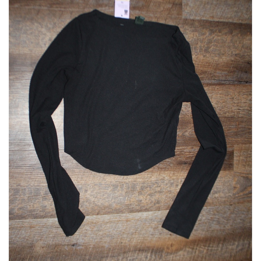 Wild Fable Shirt Womens XS Black Long Sleeve Ribbed Stretch  Top